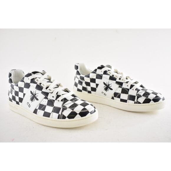 Dior White/Black Check Print Leather D-Bee Lace Up Sneakers  Dior D-Bee Black White Check Checkered Lace Up Flat Low Top Trainer Sneaker 36